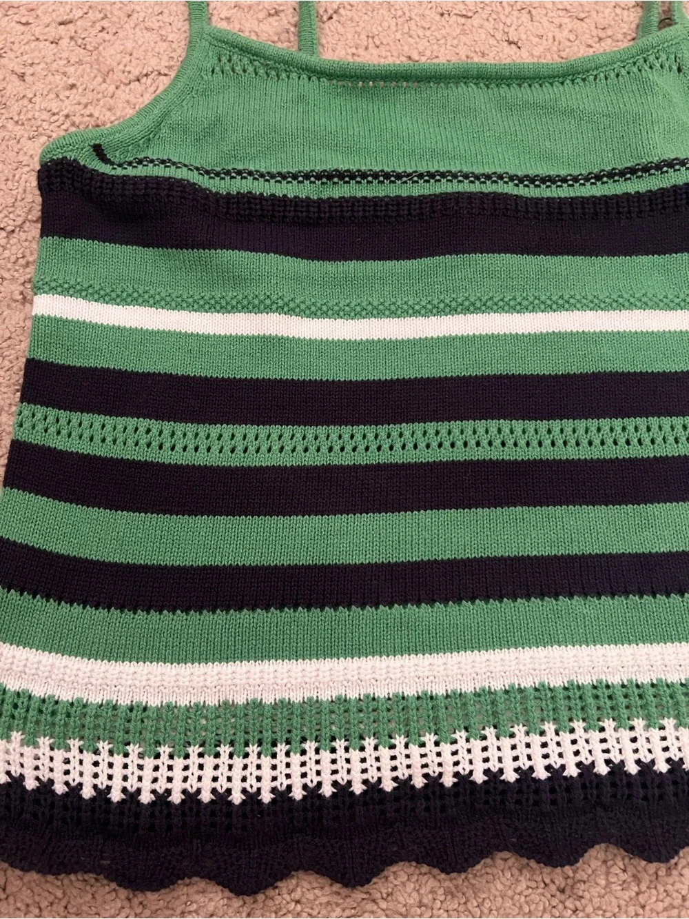 Striped Knit Cami Tank Top - Green & Black